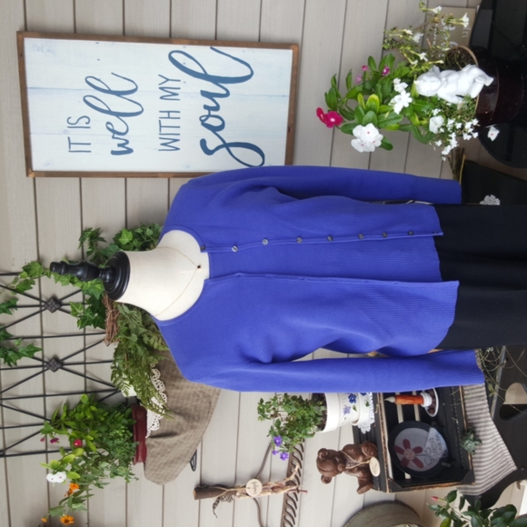 PETITE SOPHISTICATE ♡ Gorgeous 2pc Vintage Royal Blue Knit STRETCH Sweater Set S - Picture 9 of 14